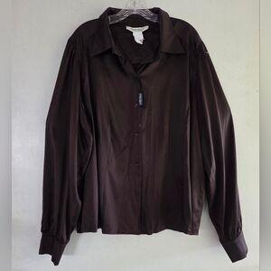 Marina Rinaldi Silk Chocolate Brown EUC Blouse Sz 31